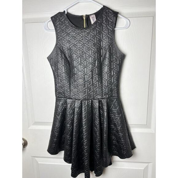 Black Leather Look Asymmetrical Hem Dress Small - Picture 1 of 10